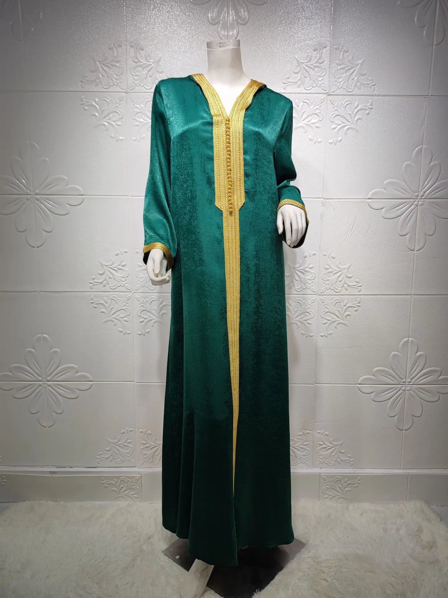 2024 Women Clothing Arabic Muslim Abaya Saudi Islamic Party Dress V Neck Long Sleeve Moroccan Kaftan Hooded Robe