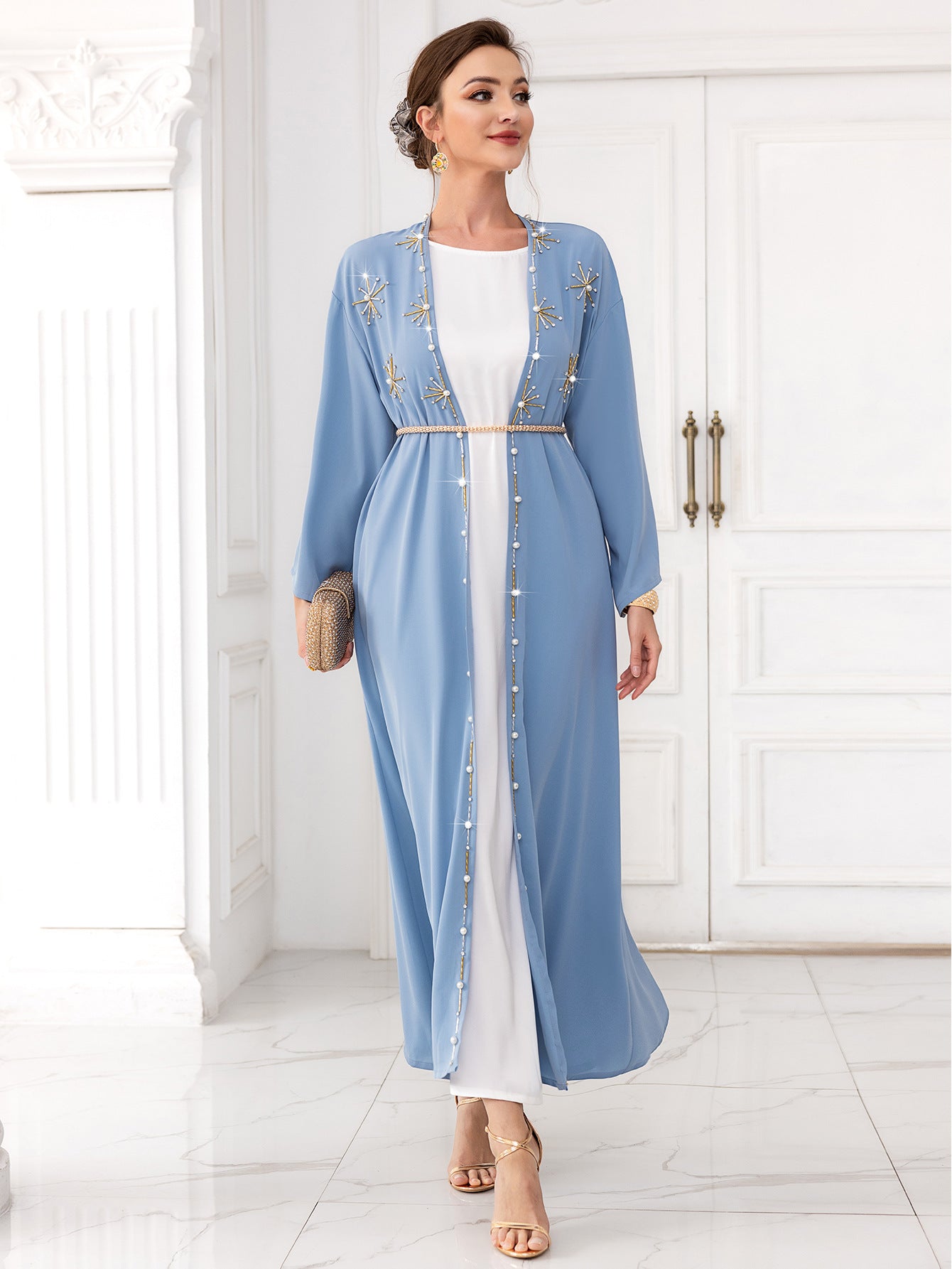 Arabic Woman Outer Wear Hand-stitched Diamond Travel Holiday Long Gown