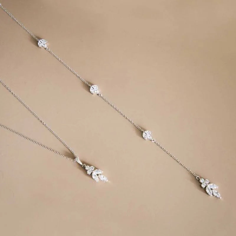 Luxury Flower Zircon Bridal Back Chain Necklace Long Drop Women Summer Full CZ Bride Lady Body Chain Wedding Jewelry Wholesale