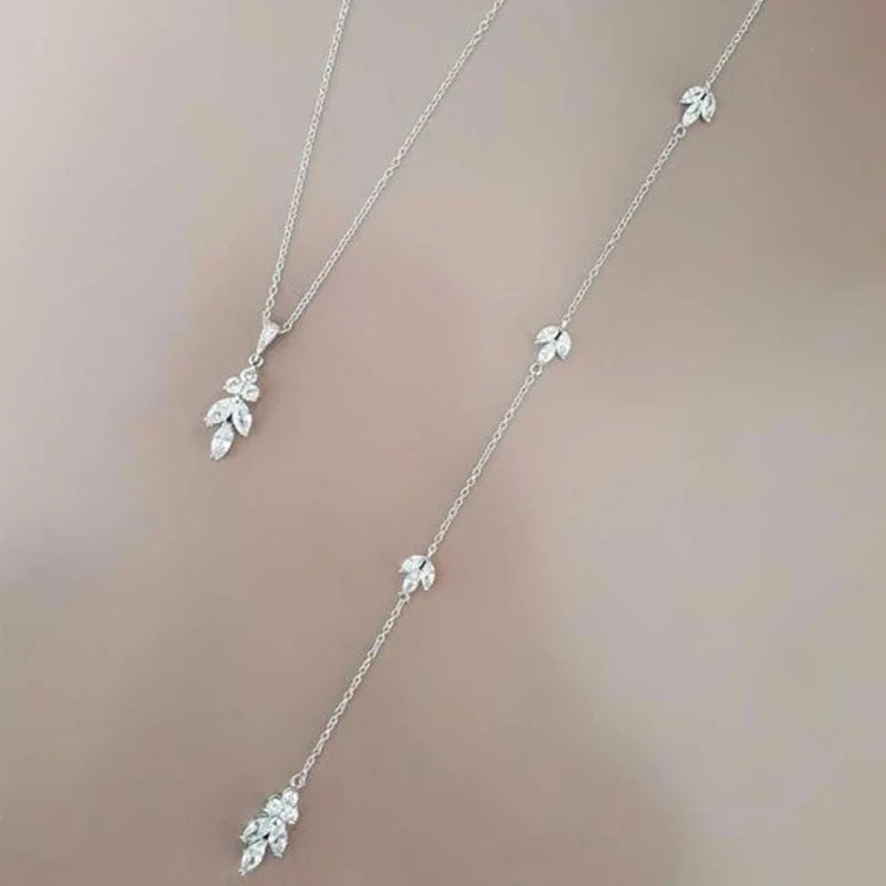 Luxury Flower Zircon Bridal Back Chain Necklace Long Drop Women Summer Full CZ Bride Lady Body Chain Wedding Jewelry Wholesale