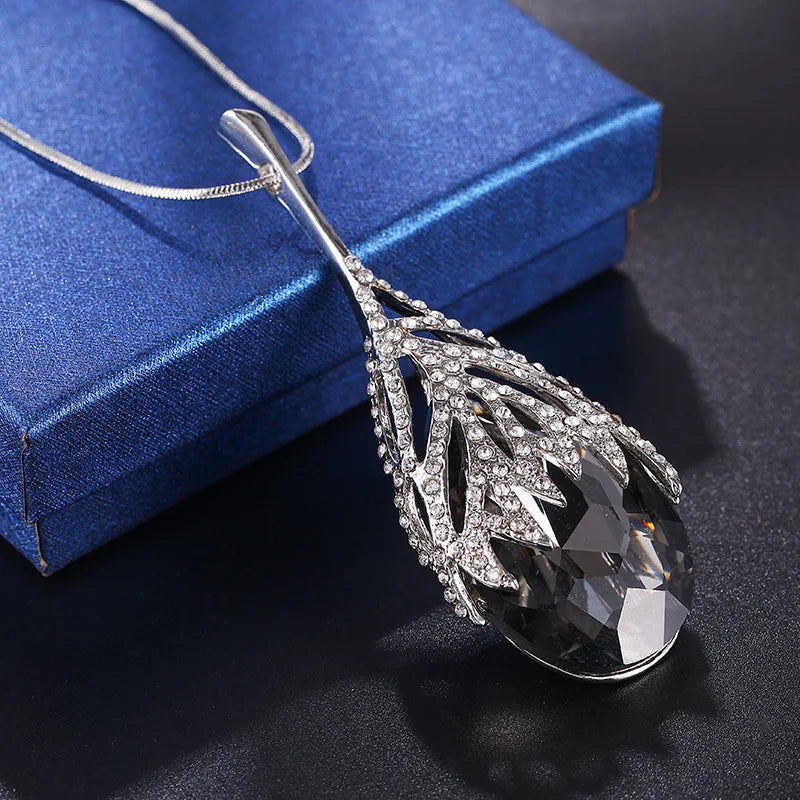 Fashion Gray Crystal Choker Collier Femme Long Necklaces for Women Statement Necklaces & Pendants Accessories