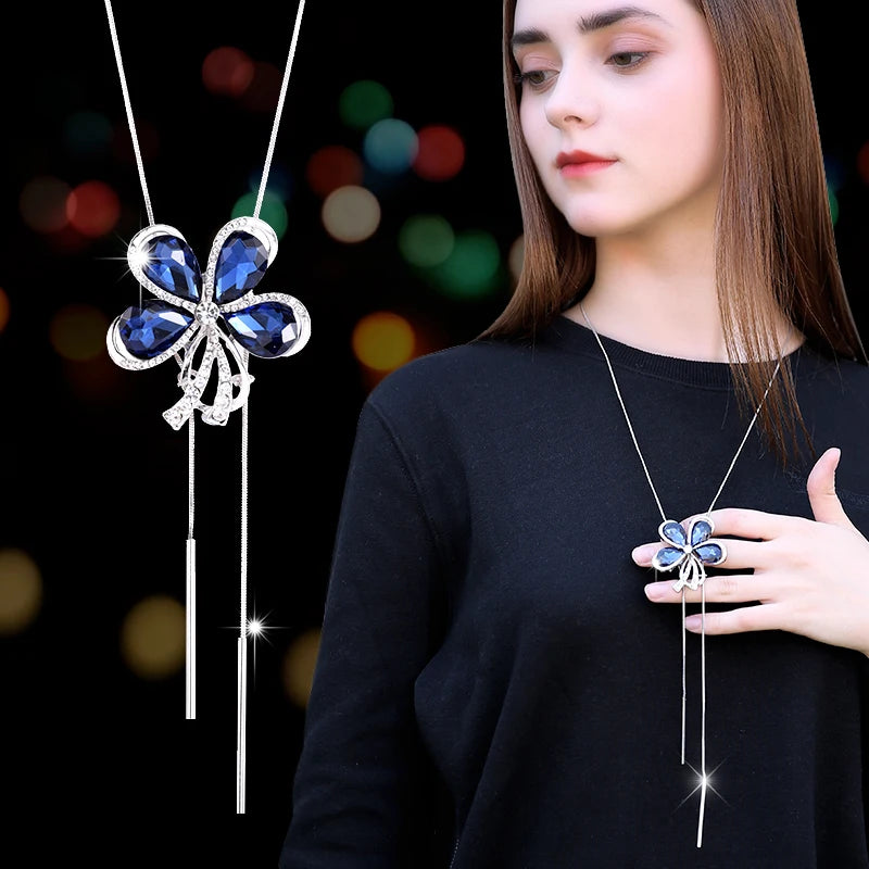 BYSPT Women Pendant Necklaces Flower Necklace Female Long Winter Sweater Chain Accessories