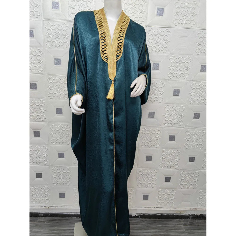 Eid Mubarak  Fashion Women Dress Open Abaya Satin Dubai  Islamic Clothing Kimono Abayaa Long Robe Gown  Kaftan