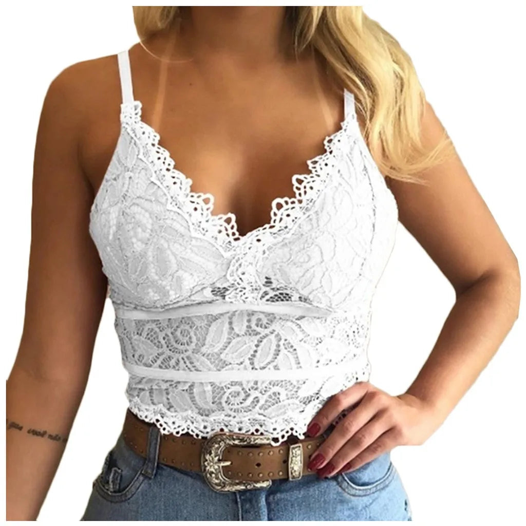 Sexy Women Plus Size Vest Crop Top Wire Free Lingerie Sexy V-neck Camisole Underwear Sleeveless Lace Bralette Top Female