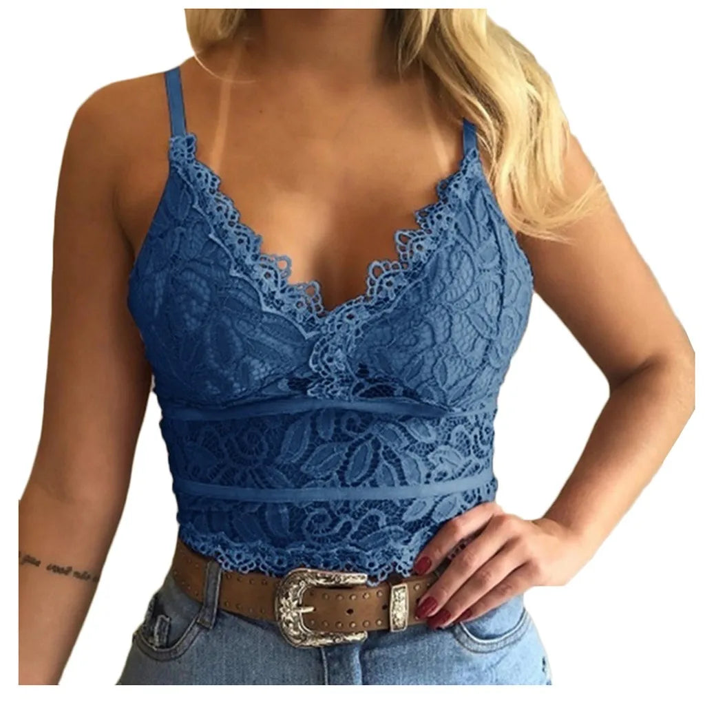 Sexy Women Plus Size Vest Crop Top Wire Free Lingerie Sexy V-neck Camisole Underwear Sleeveless Lace Bralette Top Female