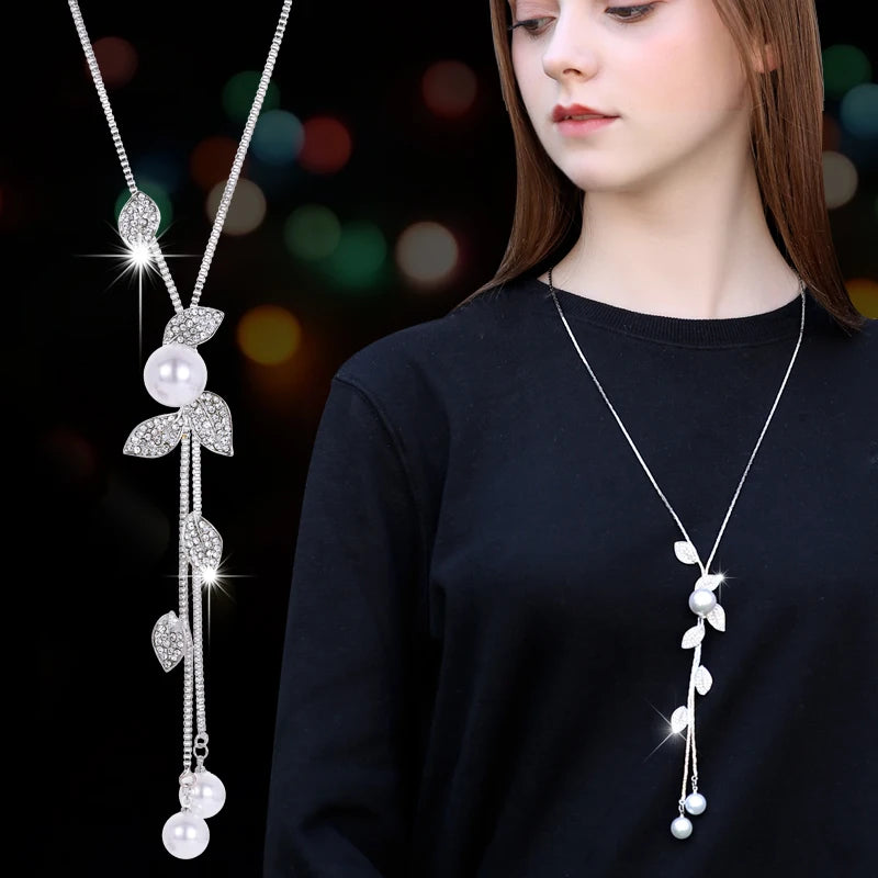 BYSPT Women Pendant Necklaces Flower Necklace Female Long Winter Sweater Chain Accessories