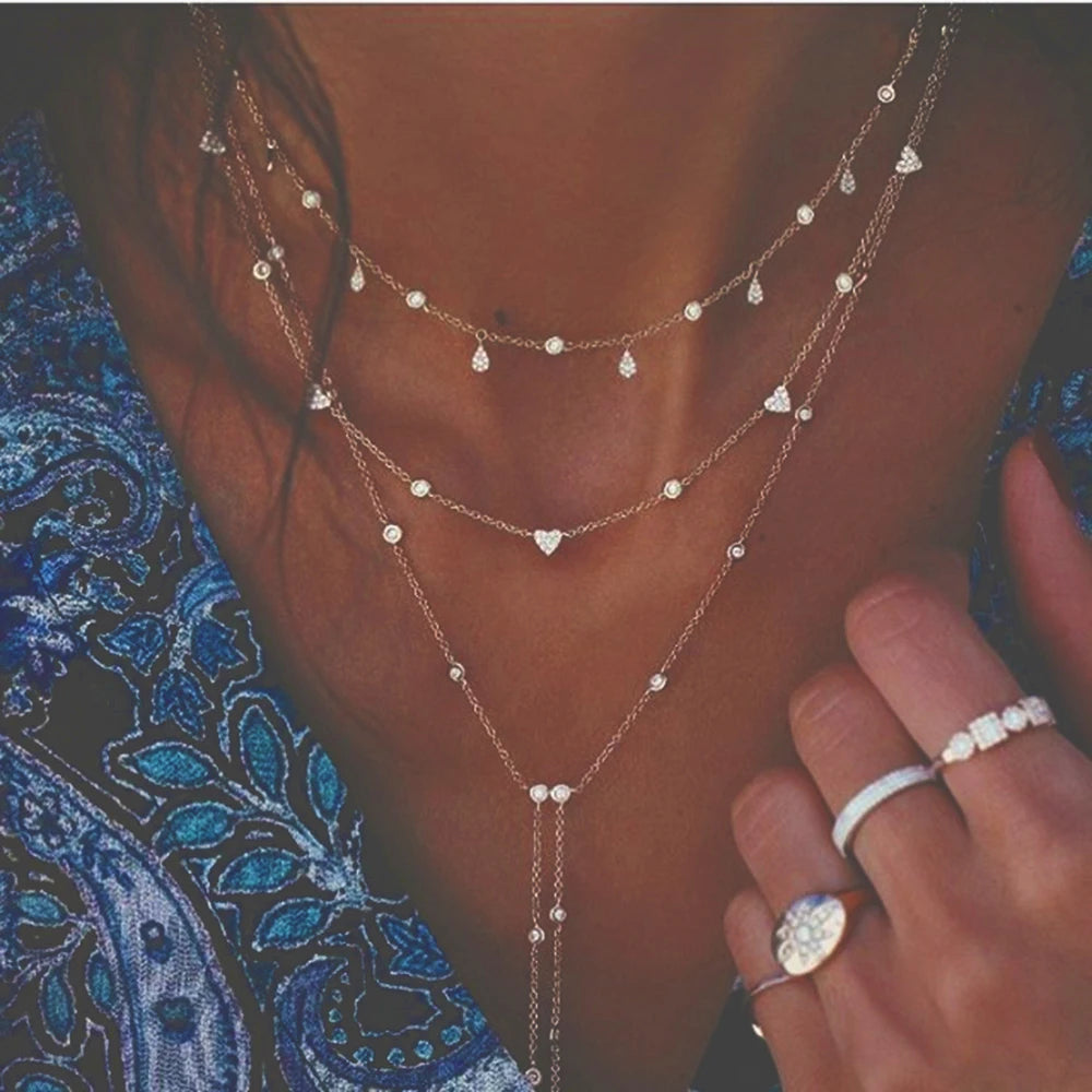 New Collier Vintage Crystal Geometry Star Moon Lock Necklace For Women 2020 Boho Multi-level Pendants Necklaces Chokers Jewelry Gift