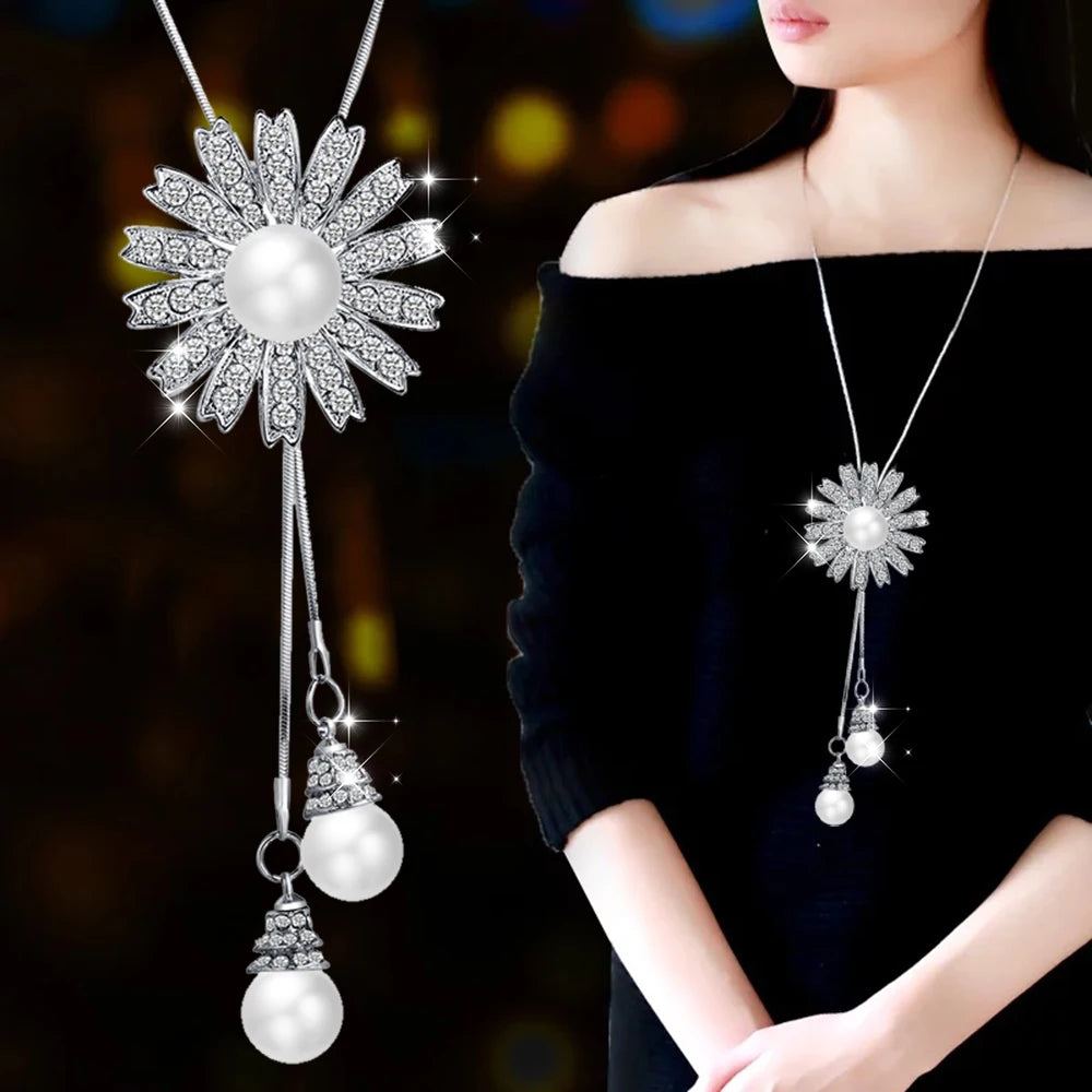 BYSPT Women Pendant Necklaces Flower Necklace Female Long Winter Sweater Chain Accessories