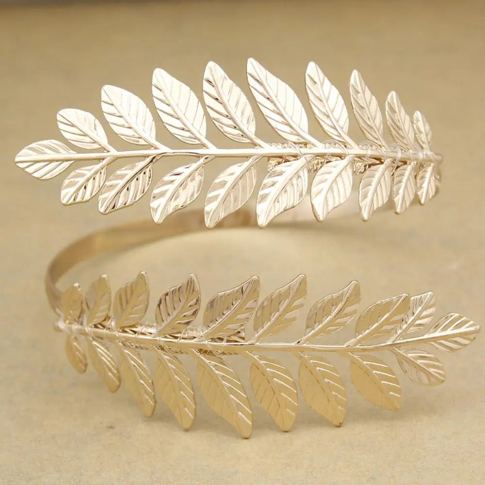 Bohemian Fashion Roman Laurel Leaf Bracelet Armband Upper Arm Cuff Woman Armlet Hand Chain Bridal Wedding Jewelry Accessories