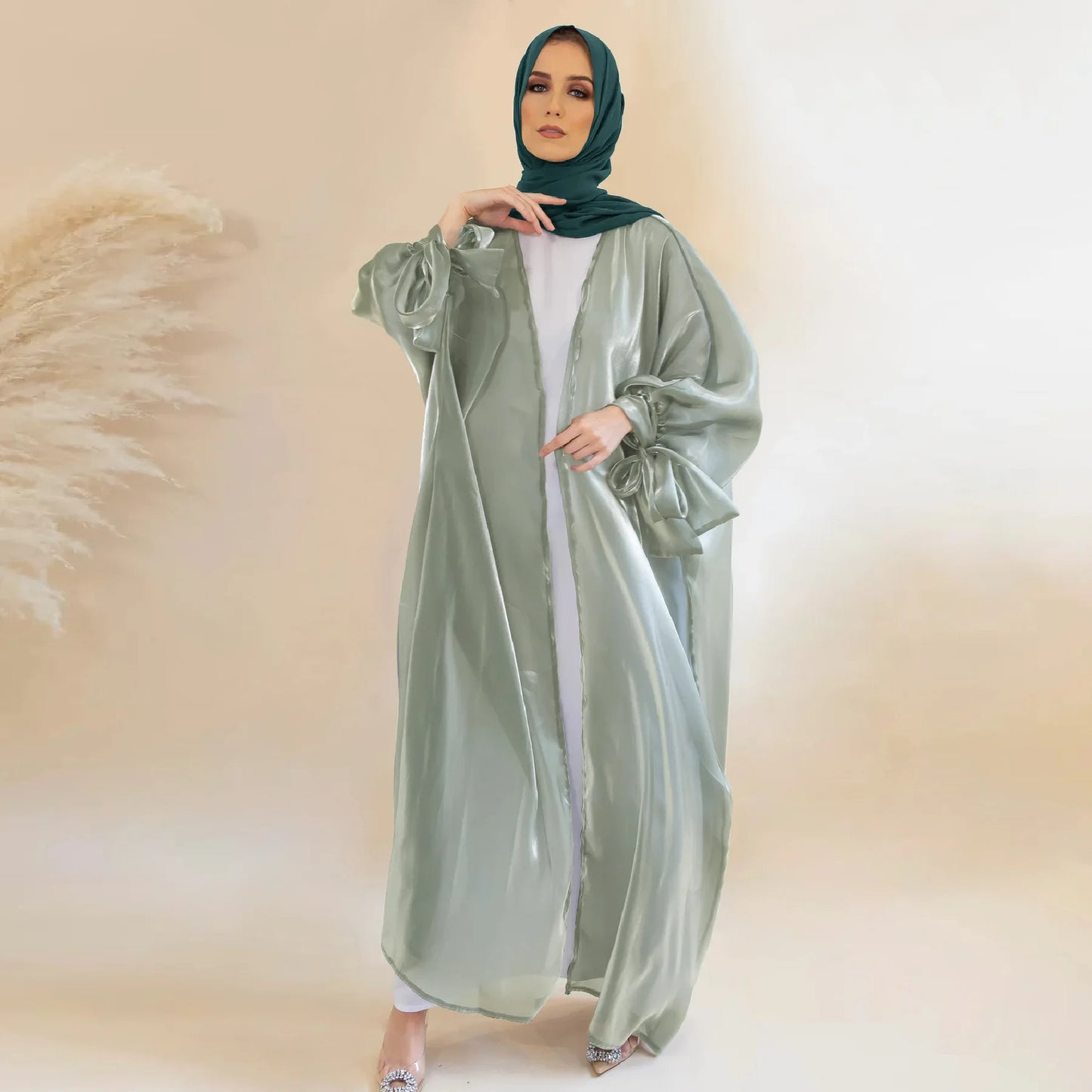 Women Eid Muslim Abaya Islam Arab Cardigan Long Robe Dubai Bow Abayas Loose Casual Solid Color Slight Strech 2024