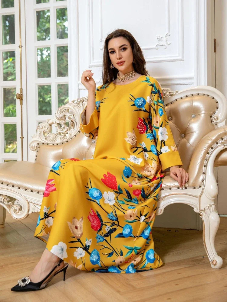 Women Long Dresses Jalabiya Abaya Beading Party Dress Kaftan  Maxi Vestidos Dubai Abaya Print 2024