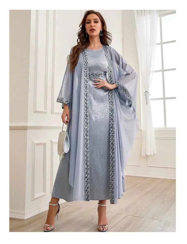 Women Eid Muslim Sets Arab Musulman Ensemble Ramadan Dubai Cardigan Abayas Two Pieces Vestidos Dubai Class Party  Loose