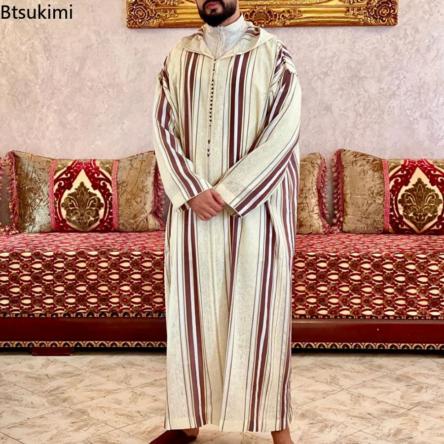 New 2024 Traditional Muslim Clothing Eid Middle East Jubba Thobe Men Thobe Arab Muslim Robes with Long Sleeves Gifts for Husband