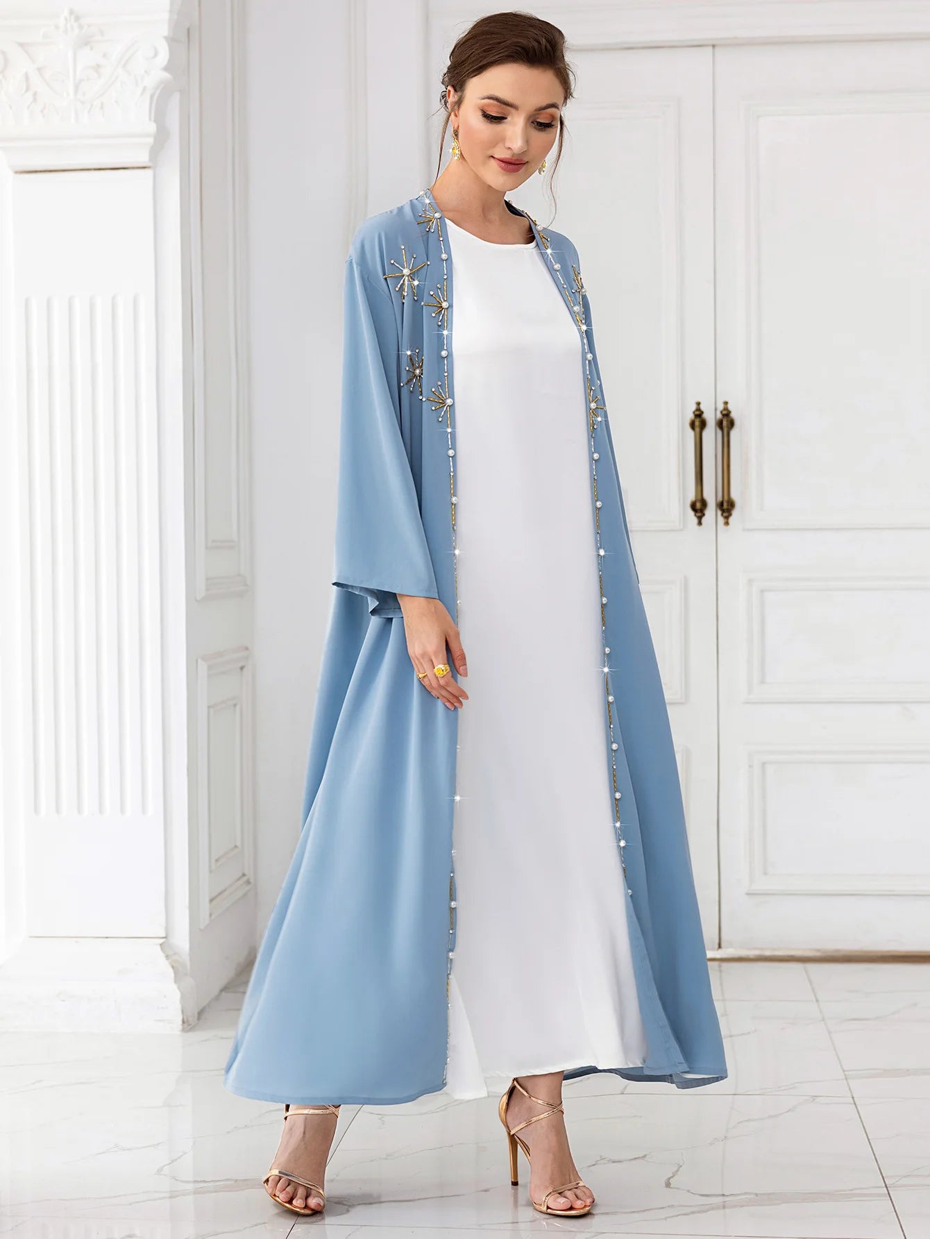 Dubai Women Long Abaya Open Kimono Cardigan Middle East Islamic Maxi Robe Class Luxury Rhinestone Arabic  Dubai