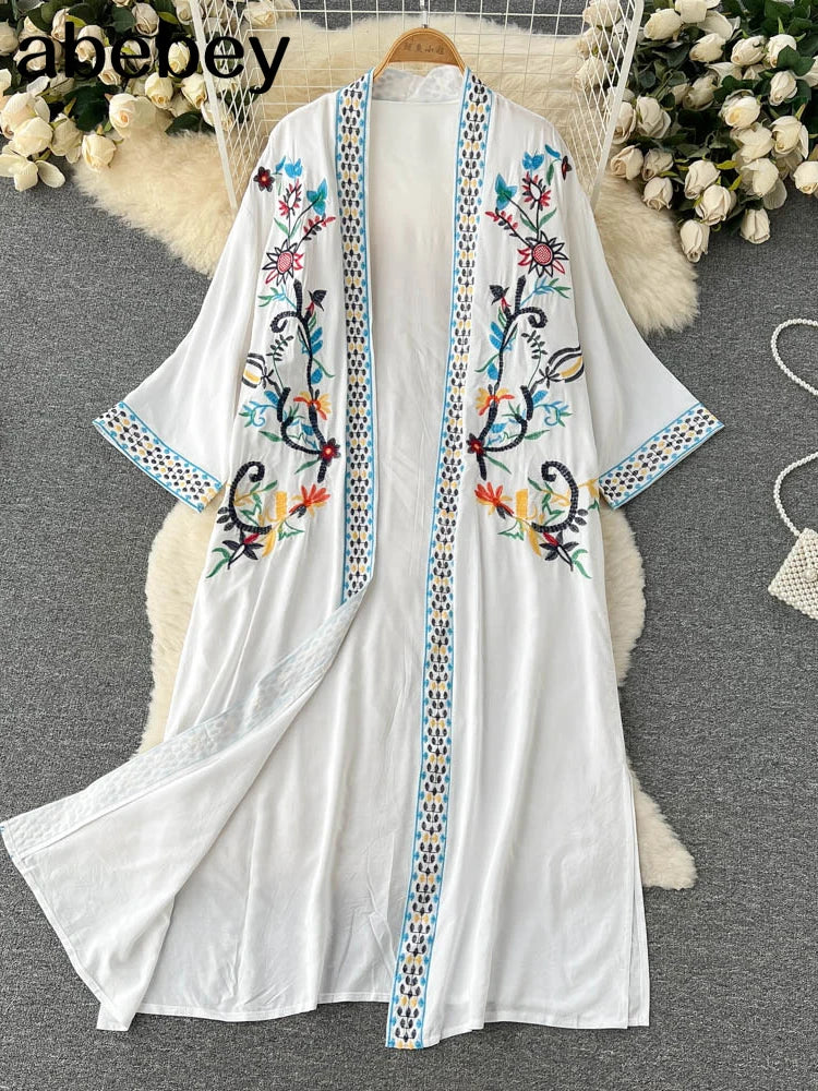 Retro Embroidery Sun Protection Shirt Women Summer Casual Loose Streetwear Chiffon Long Sun Protection Cardigan 2024