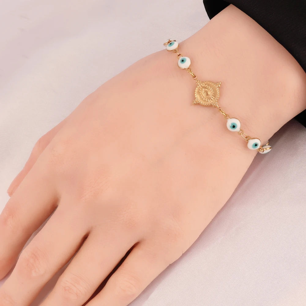 316L Stainless Steel Color Turkish Evil Eye Bracelet for Women Men Gold Chain Bracelet Jewelry Accessory