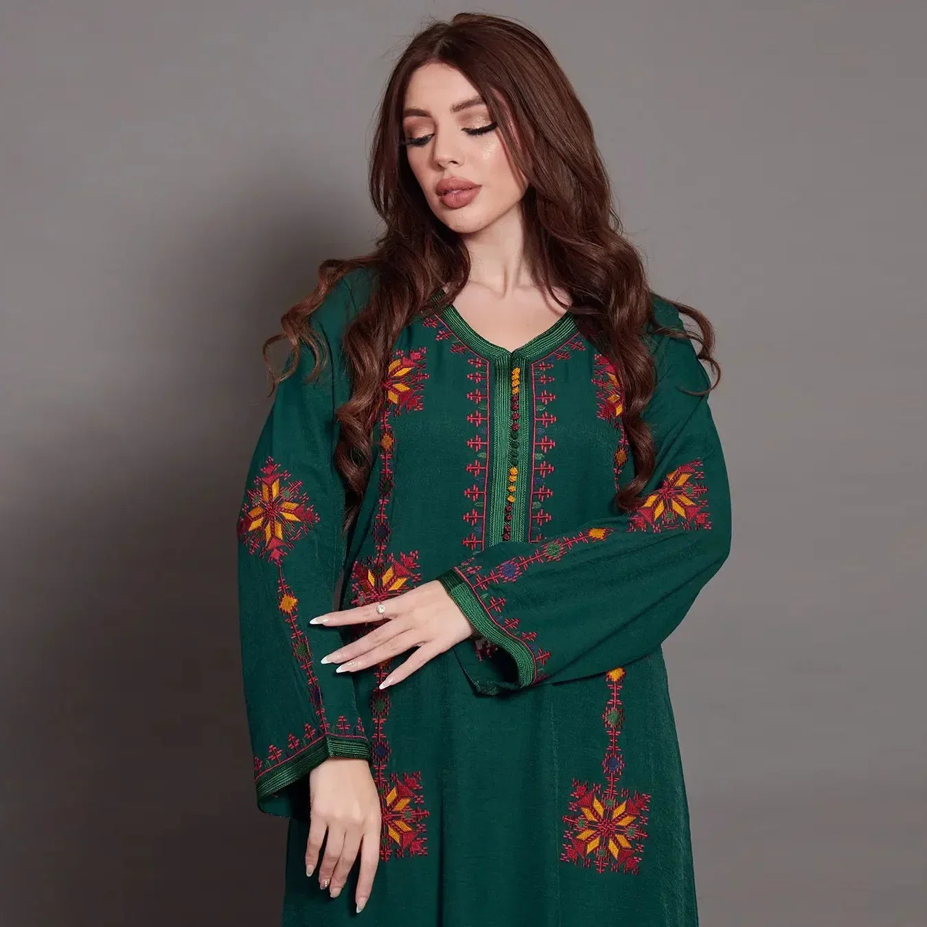 Muslim Cotton Abaya Colorful Embroidery Floral Dress Loose Long Djellaba Ramadan Gown Women Ethnic Kaftan Turkey Arab Robe