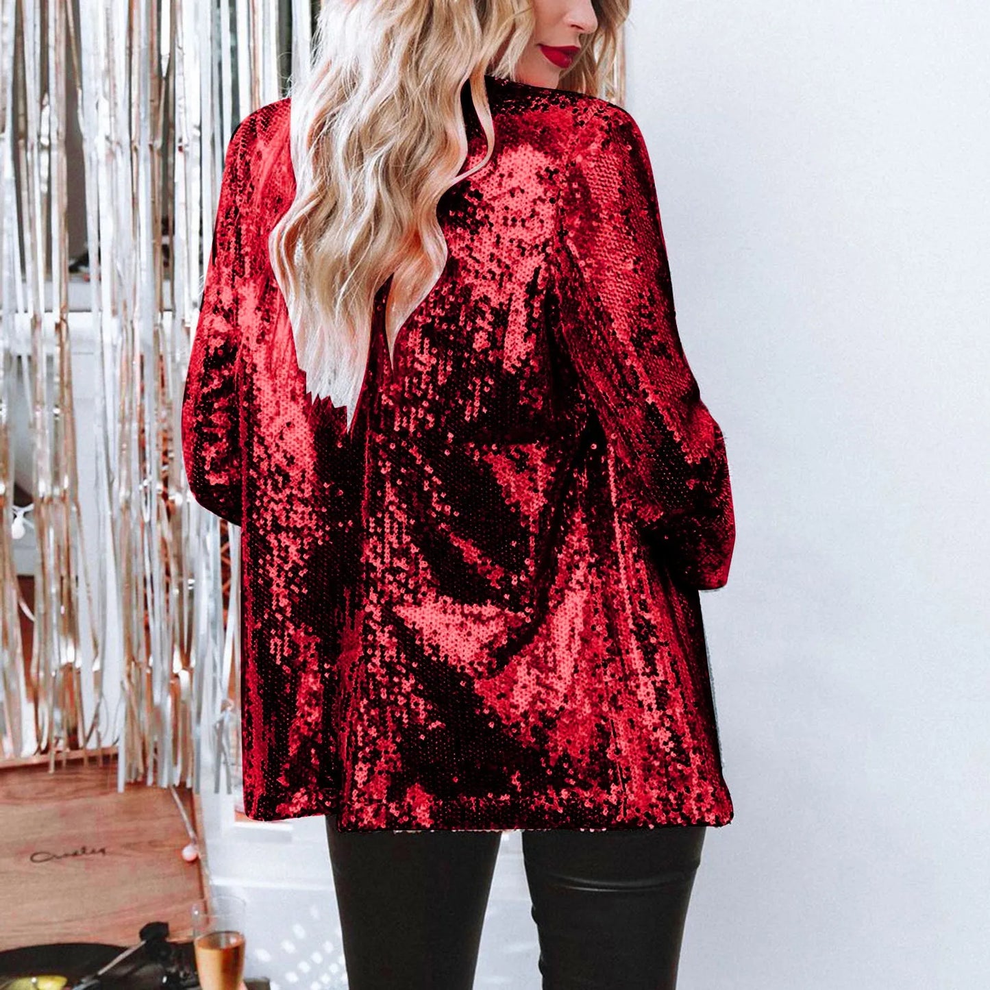 Women Sequins Sequin Jacket Casual Long Sleeve Glitter Party Shiny Lapel Coat Vintage Lapel Sequins Jackets Club Party Wear