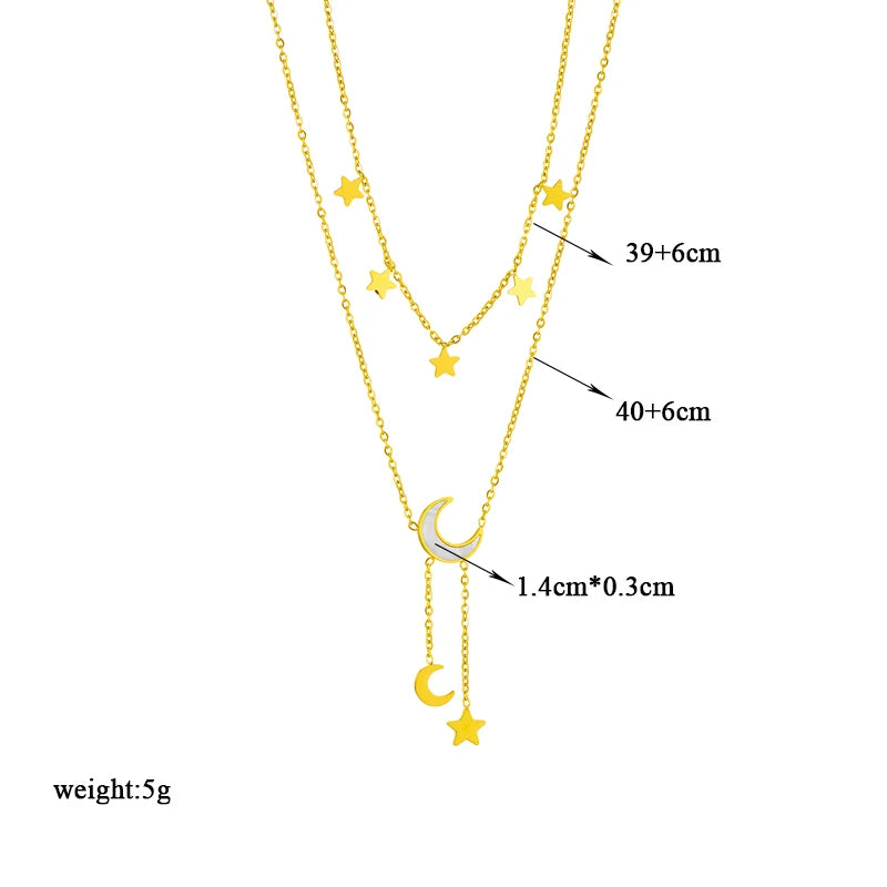 DIEYURO 316L Stainless Steel Star Moon Long Pendant Necklace For Women New Fashion Girls Multilayer Clavicle Chain Jewelry Gifts