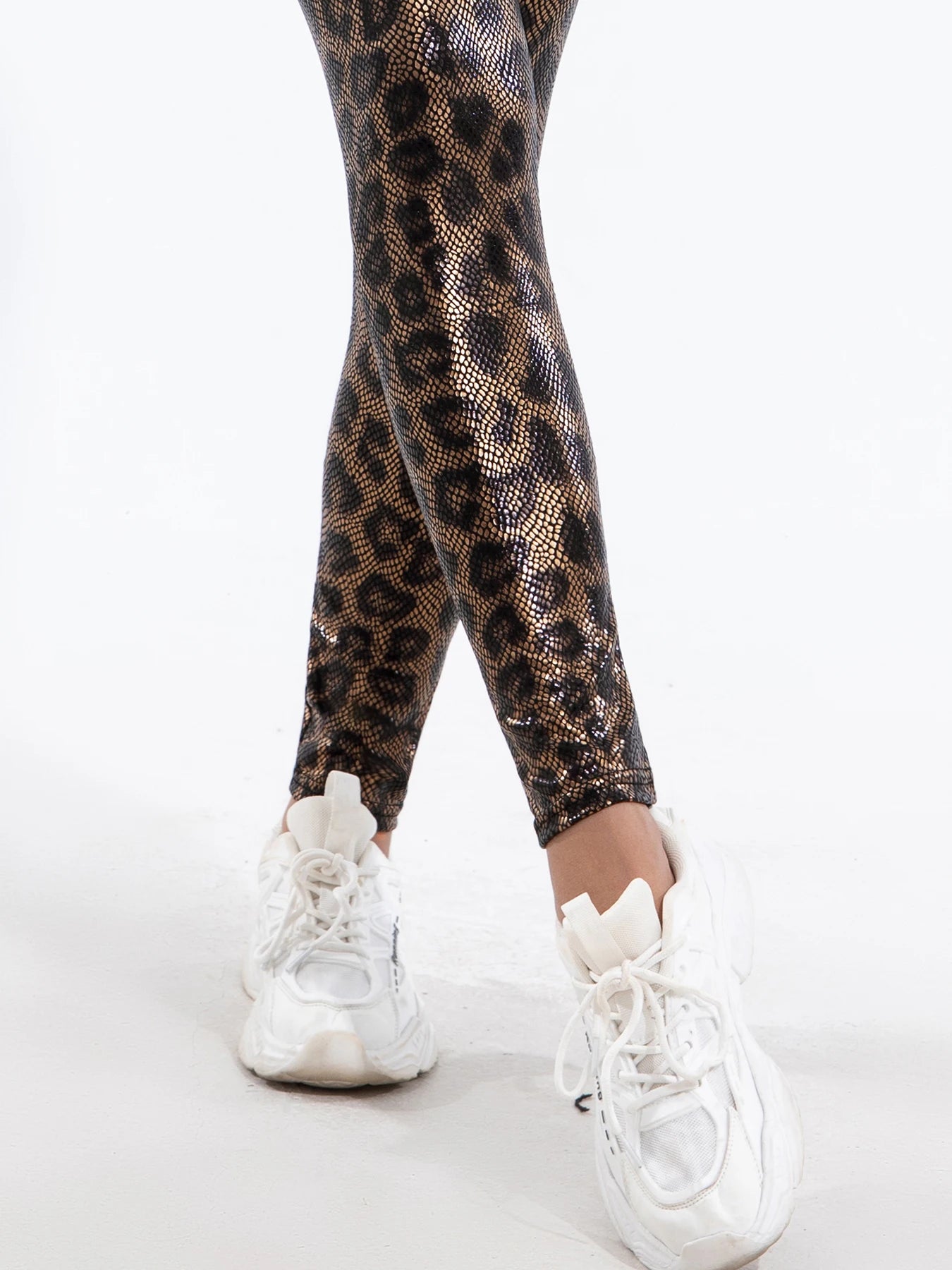 New fashion women high-waisted skin-tight gold leopard print leggings sexy slim nine-point pants High stretch yoga pants