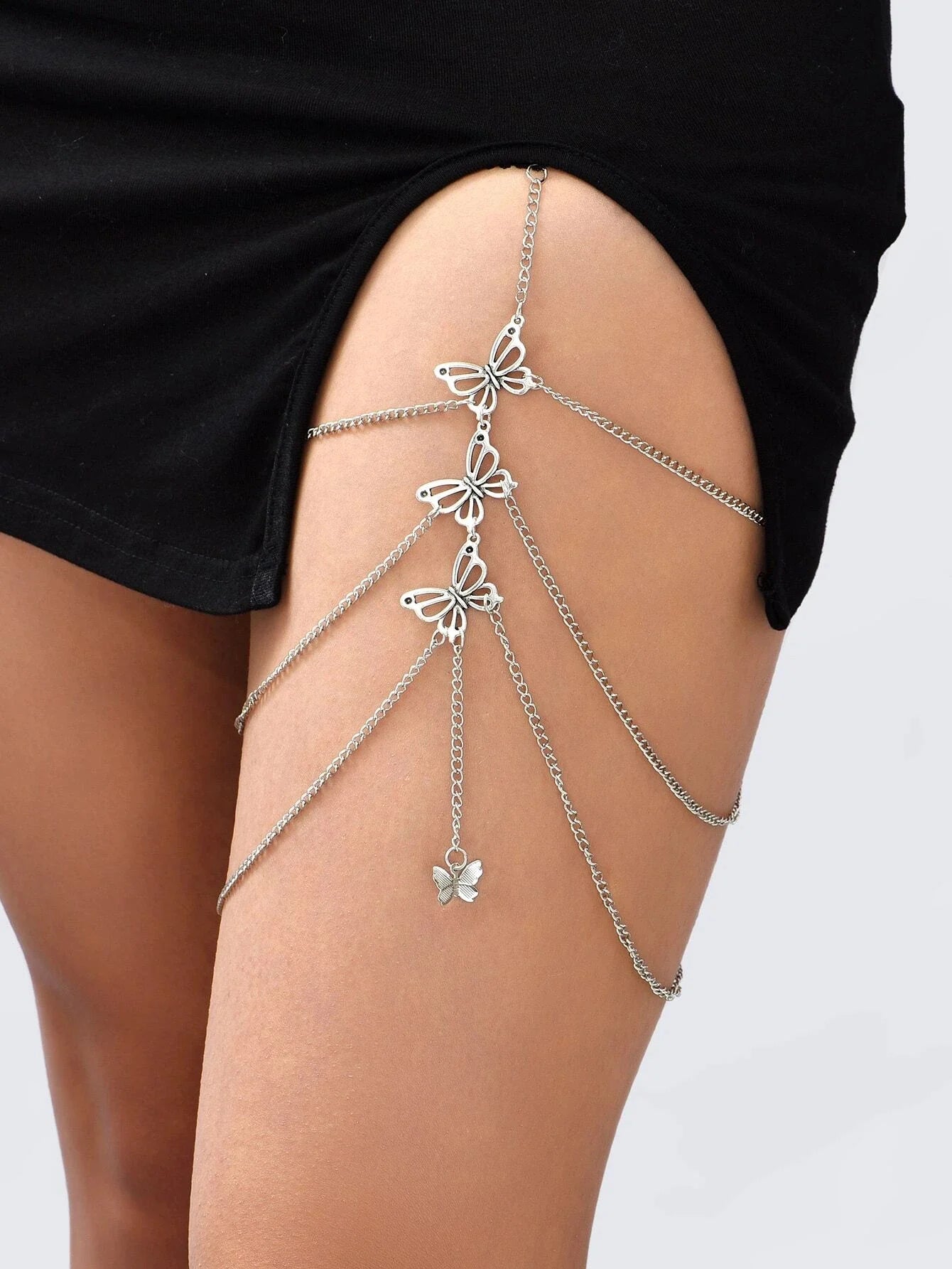 1pc sexy butterfly women's thigh chain elastic multi-layer butterfly long leg chain fashion chain body chain accessories