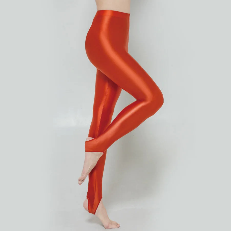 Men Women Glossy Satin Step-on Foot Leggings Silk Smooth Tights Sexy Japanese Pants for Yoga Sports Trousers