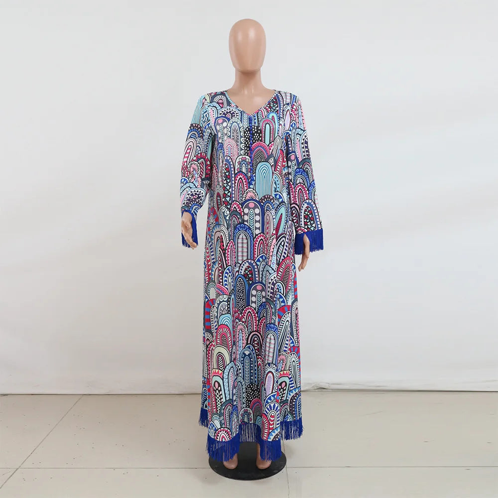 Muslim modest Abayas Dress Vintage Floral Print v-neck buttons Long Dresses  Kaftan Ramadan Woman Clothes robe femme 500158