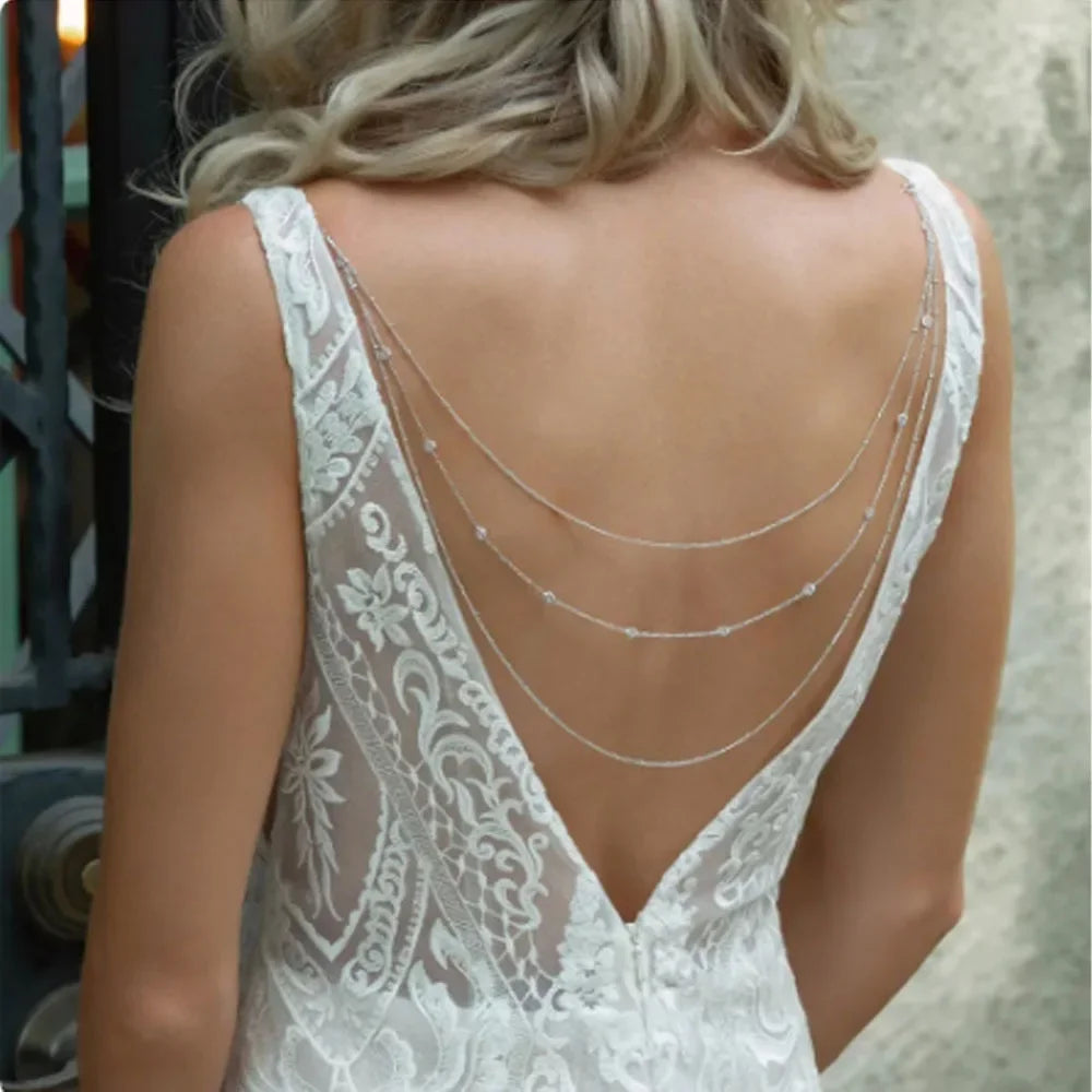 Multilayer Back Chain Rhinestone Necklace Body Accessories for Women 2024 Wedding African Bridal Back Jewelry Dress Gifts