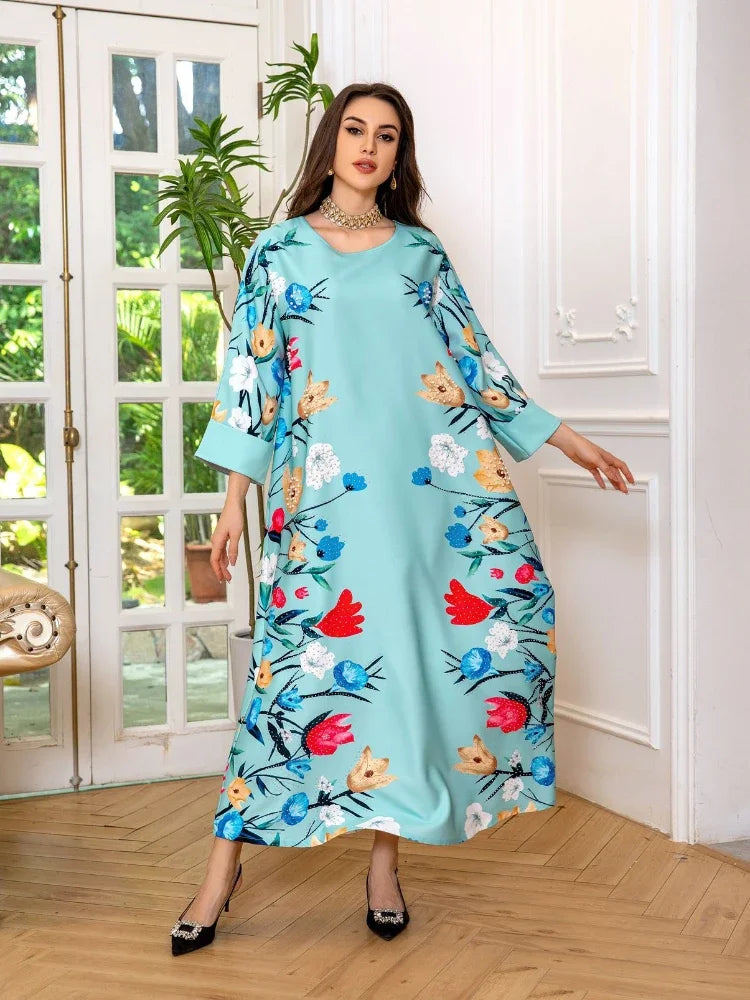 Women Long Dresses Jalabiya Abaya Beading Party Dress Kaftan  Maxi Vestidos Dubai Abaya Print 2024