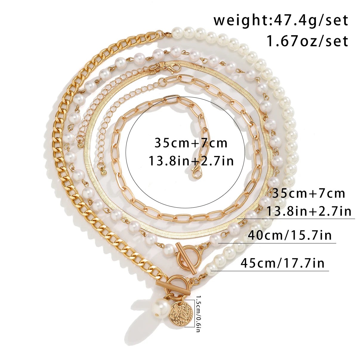 Gothic Metal Disc Pendant Flat Snake Chain Clavicle Necklace Punk Imitation Pearl Chain Multi Layered Choker Women Neck Jewelry