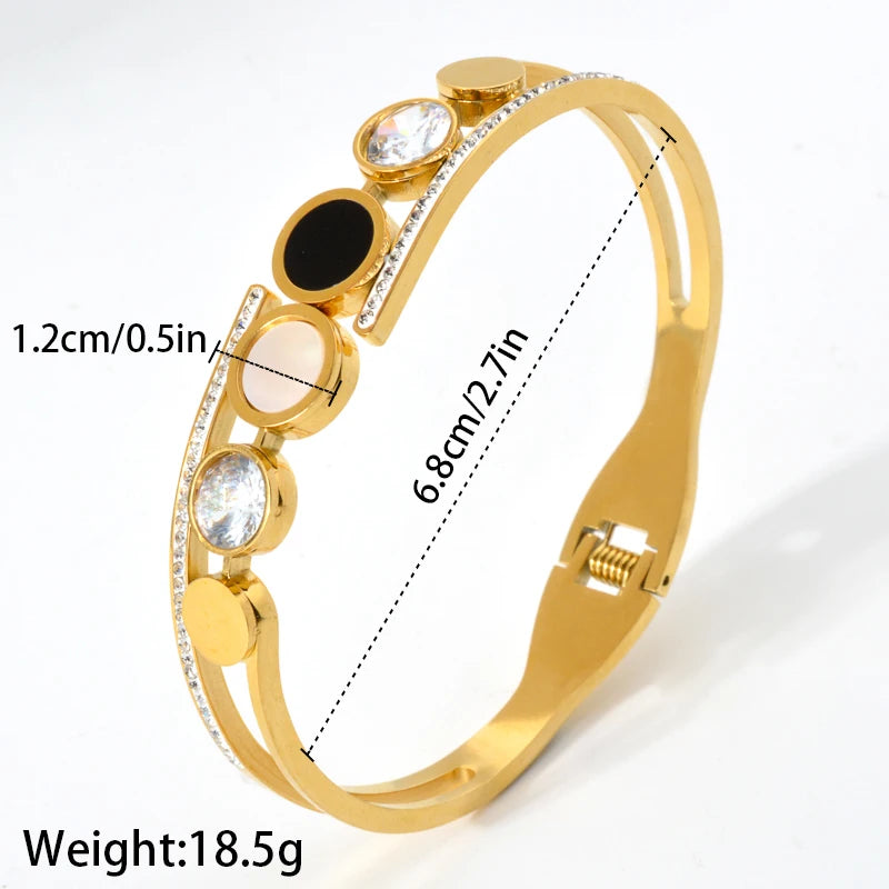 Black Roman Numerals Zircon Gold Color Stainless Steel Bracelets For Women Ready Top Quality Elegant Wear Jewelry 2024 New