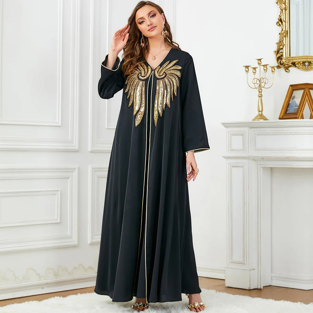 Abaya for Ramadan 2024 sequin beaded appliqué two piece Dubai Arabia new style women modest abaya muslim dress for ladies 3670