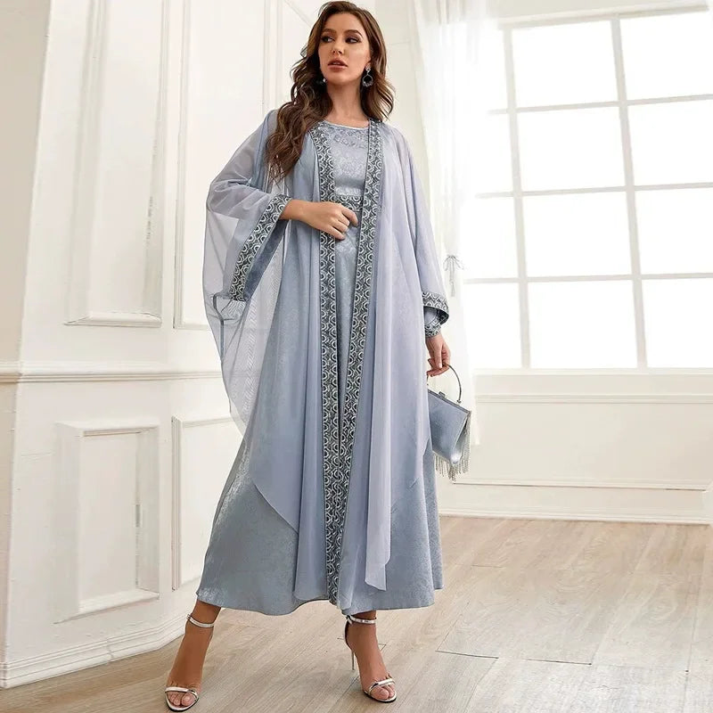 Women Eid Muslim Sets Arab Musulman Ensemble Ramadan Dubai Cardigan Abayas Two Pieces Vestidos Dubai Class Party  Loose