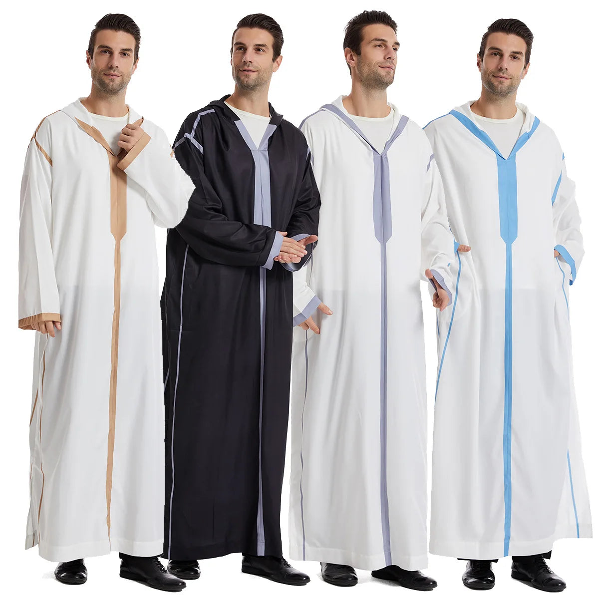 Eid Muslim Men Jubba Thobe Mens Hooded Long Dress Islamic Ramadan Long Robe Saudi Musulman Wear Abaya Caftan  Arab Dress