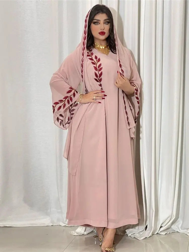 Pink Kaftan Robe Djellaba Femme Musulmane Modest Dubai Abaya Turkey Islam Muslim Hijab Dress Abayas For Women Caftan Marocain