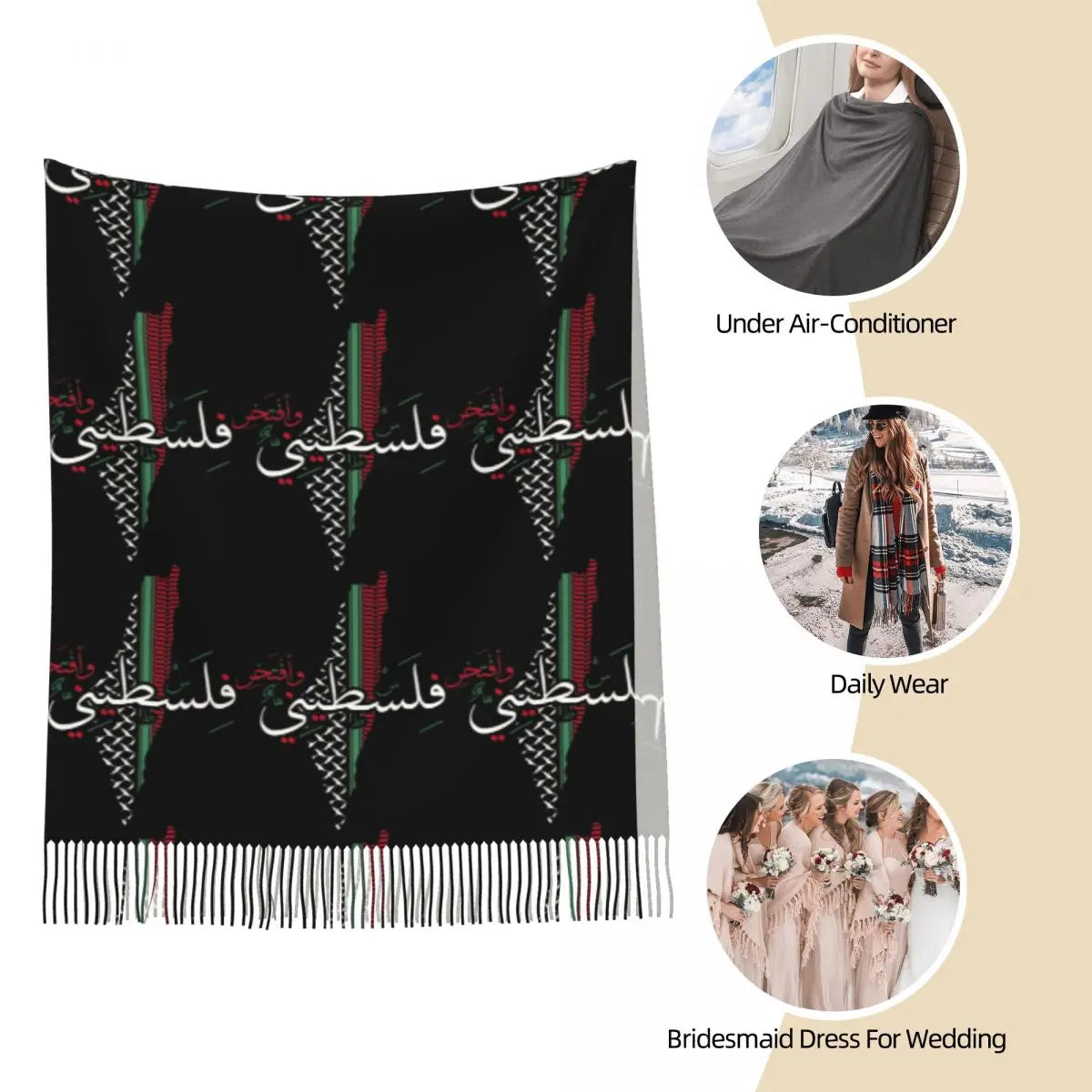 Palestinian Proud To Be Palestinian Scarf for Women Winter Warm Shawl Wrap Long Scarves with Tassel Daily Wear