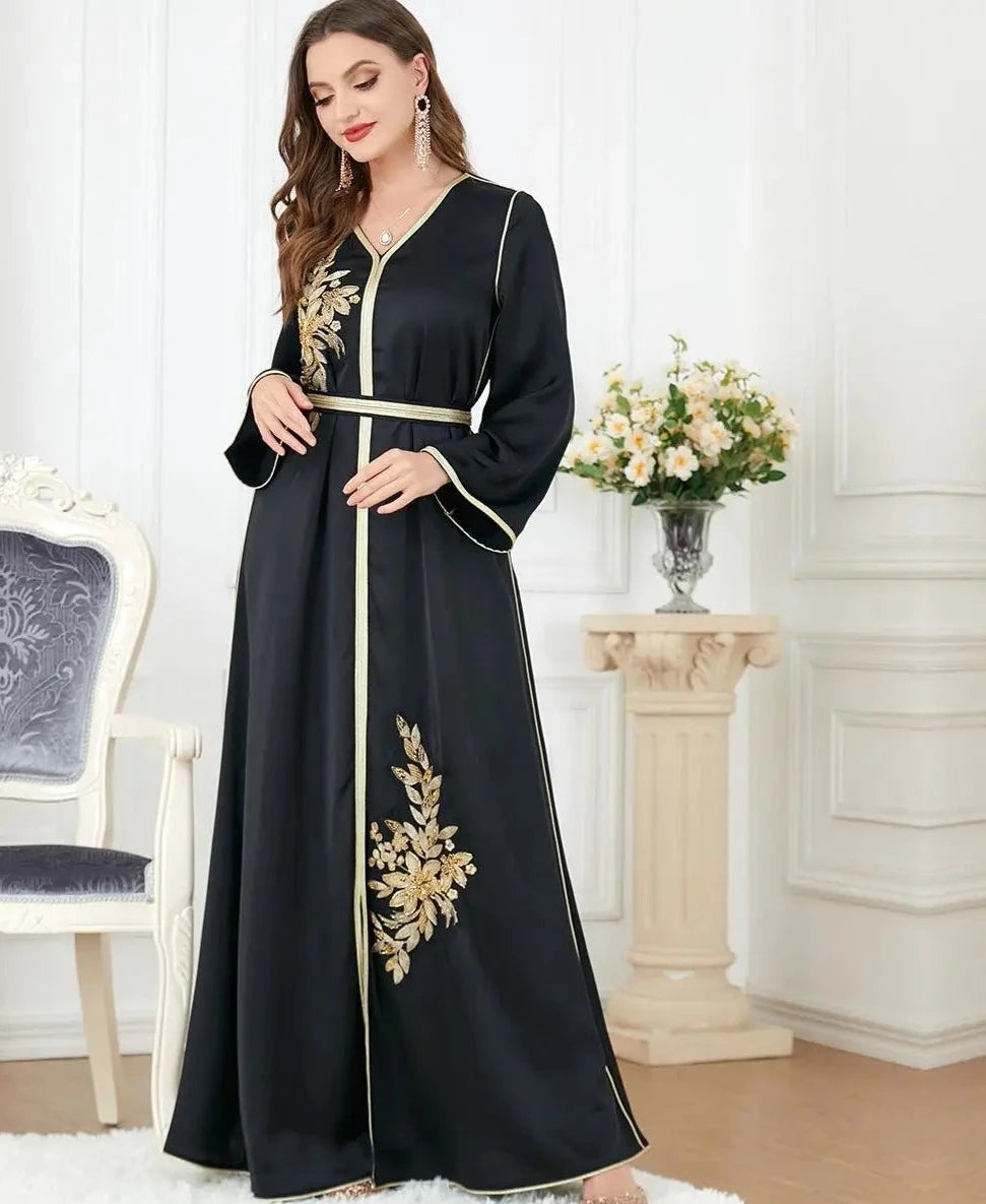 Rhinestone Party Gown Women Long Dress Turkey Middle East Arab Abaya Islamic Jalabiya Caftan Ramadan Eid