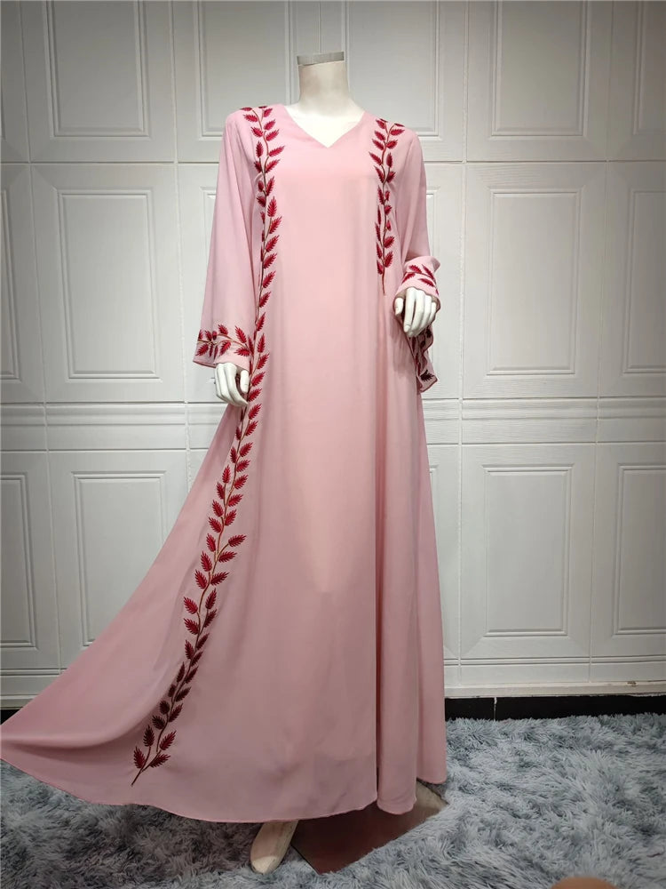 Pink Kaftan Robe Djellaba Femme Musulmane Modest Dubai Abaya Turkey Islam Muslim Hijab Dress Abayas For Women Caftan Marocain