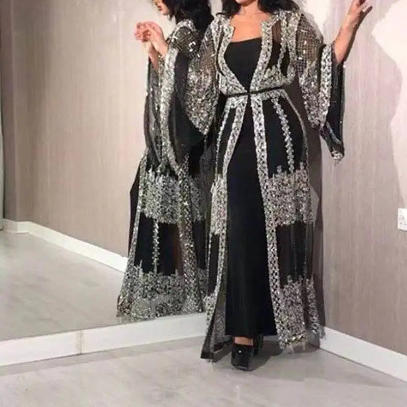 Abaya Dubai  Dress Luxury High Class Sequins Embroidery Lace Ramadan Kaftan Islam Kimono Women Black Maxi Dress 2023 MT130