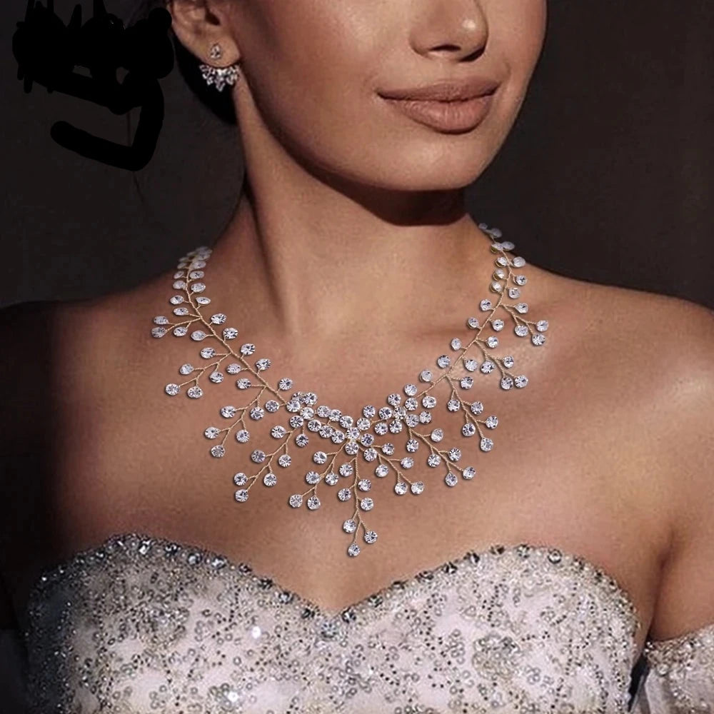 TOPQUEEN Elegant Crystal Woman Necklace Bridal Clavicle Chain Choker Wedding Party Diamante Brides Jewelry Anniversary Gift HN01