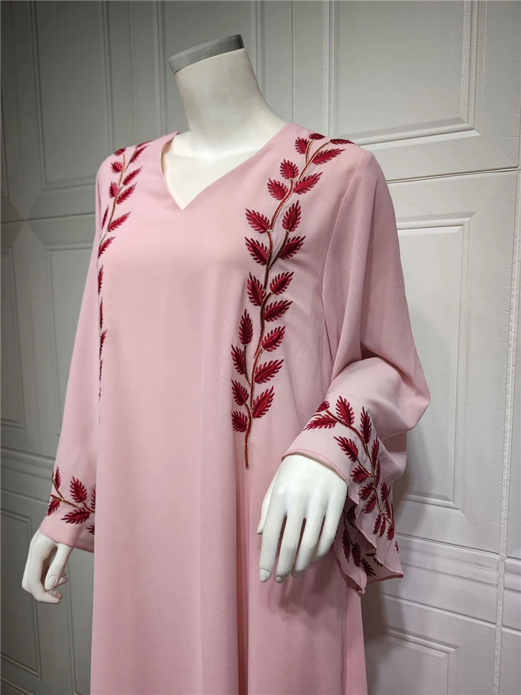 Pink Kaftan Robe Djellaba Femme Musulmane Modest Dubai Abaya Turkey Islam Muslim Hijab Dress Abayas For Women Caftan Marocain