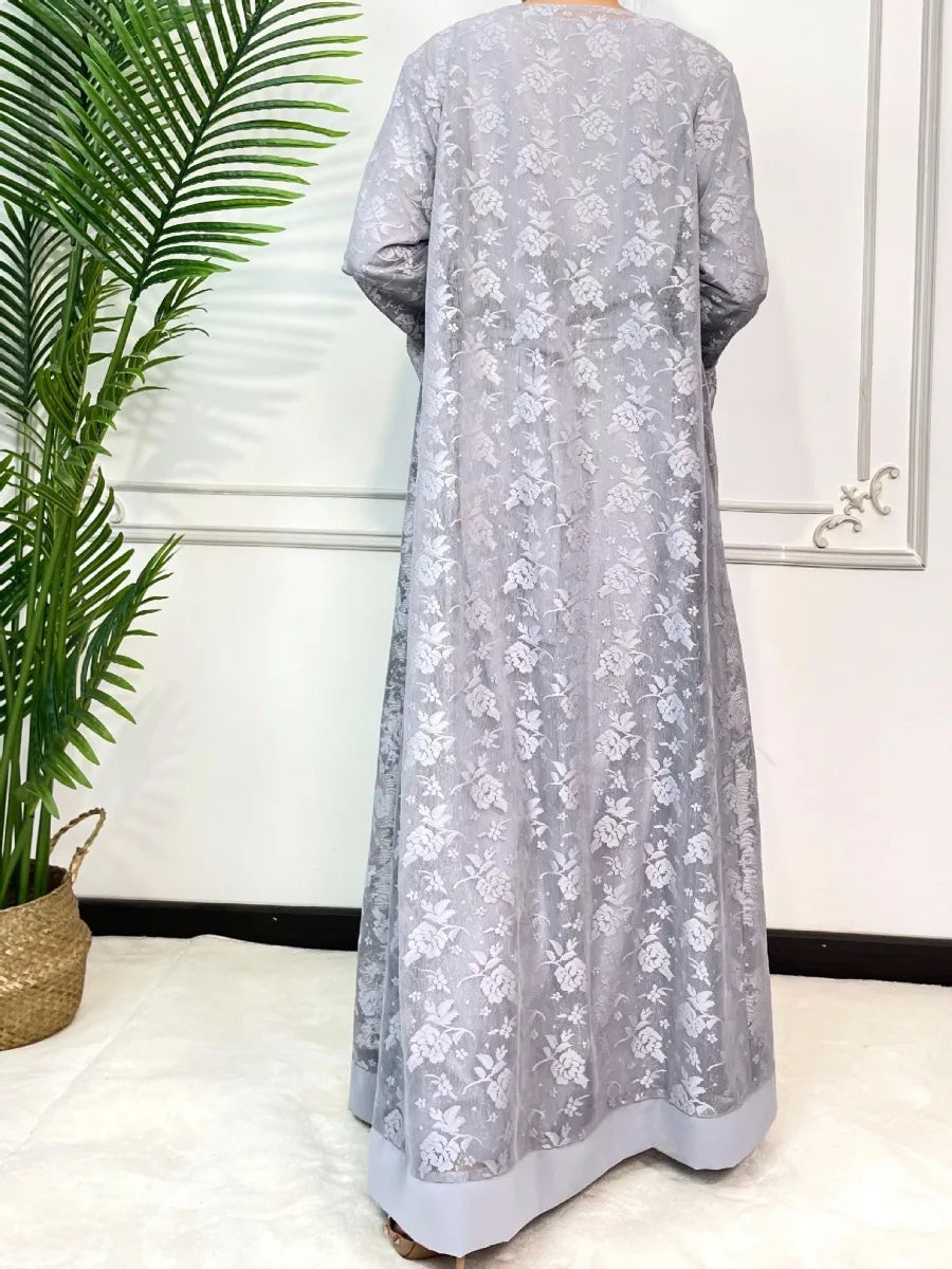 Ramadan Eid Prayer Lace Abaya 2 Piece Set Inner Dress Women Flare Sleeve Long Abayas Kaftan Djellaba Dubai Party Vestidos 2024