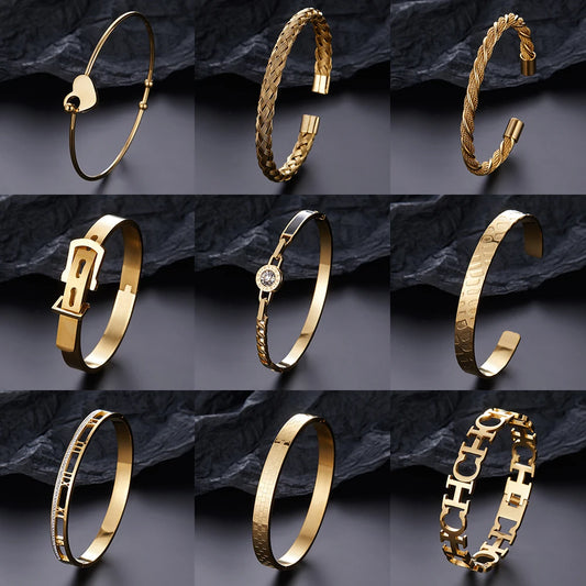 Fashion Stainless Steel Men Cuff Bracelets Bangles for Men Women Charm Accessories Retro Crystal  Braided Bracelet Jewelry Gift