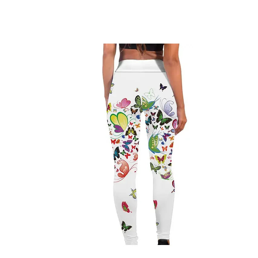 Leggings Butterfly flower print casual high waist hip lift elastic elastic waist tight-fitting daily wear travel working women's leggings