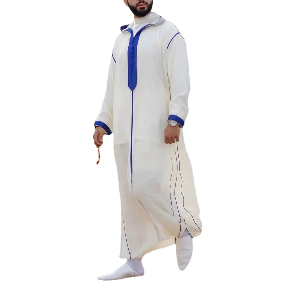 Muslim Men Fashion Abaya Arabic Islamic Clothing Loose Shirt Robe Jubba Thobe Ethnic Print Saudi Arab Middle East Male Vestidos