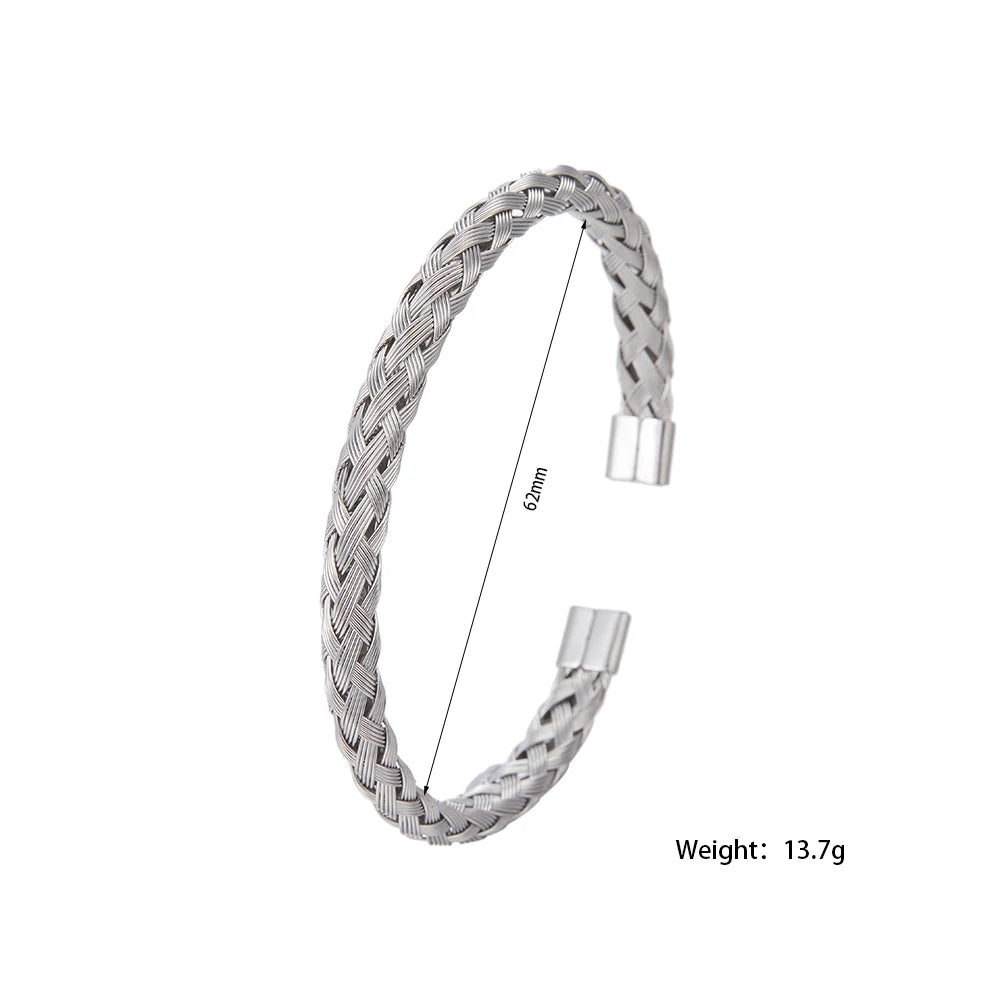 Fashion Stainless Steel Men Cuff Bracelets Bangles for Men Women Charm Accessories Retro Crystal  Braided Bracelet Jewelry Gift