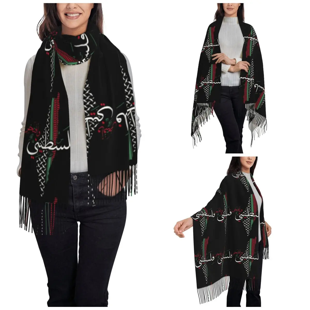 Palestinian Proud To Be Palestinian Scarf for Women Winter Warm Shawl Wrap Long Scarves with Tassel Daily Wear