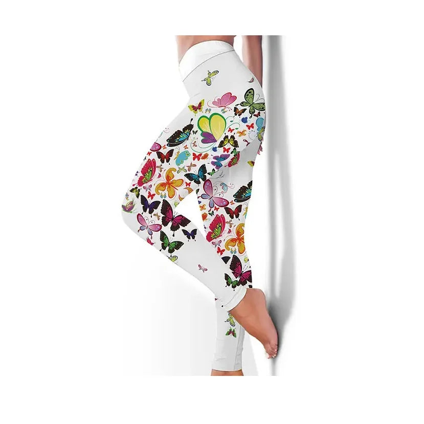 Leggings Butterfly flower print casual high waist hip lift elastic elastic waist tight-fitting daily wear travel working women's leggings