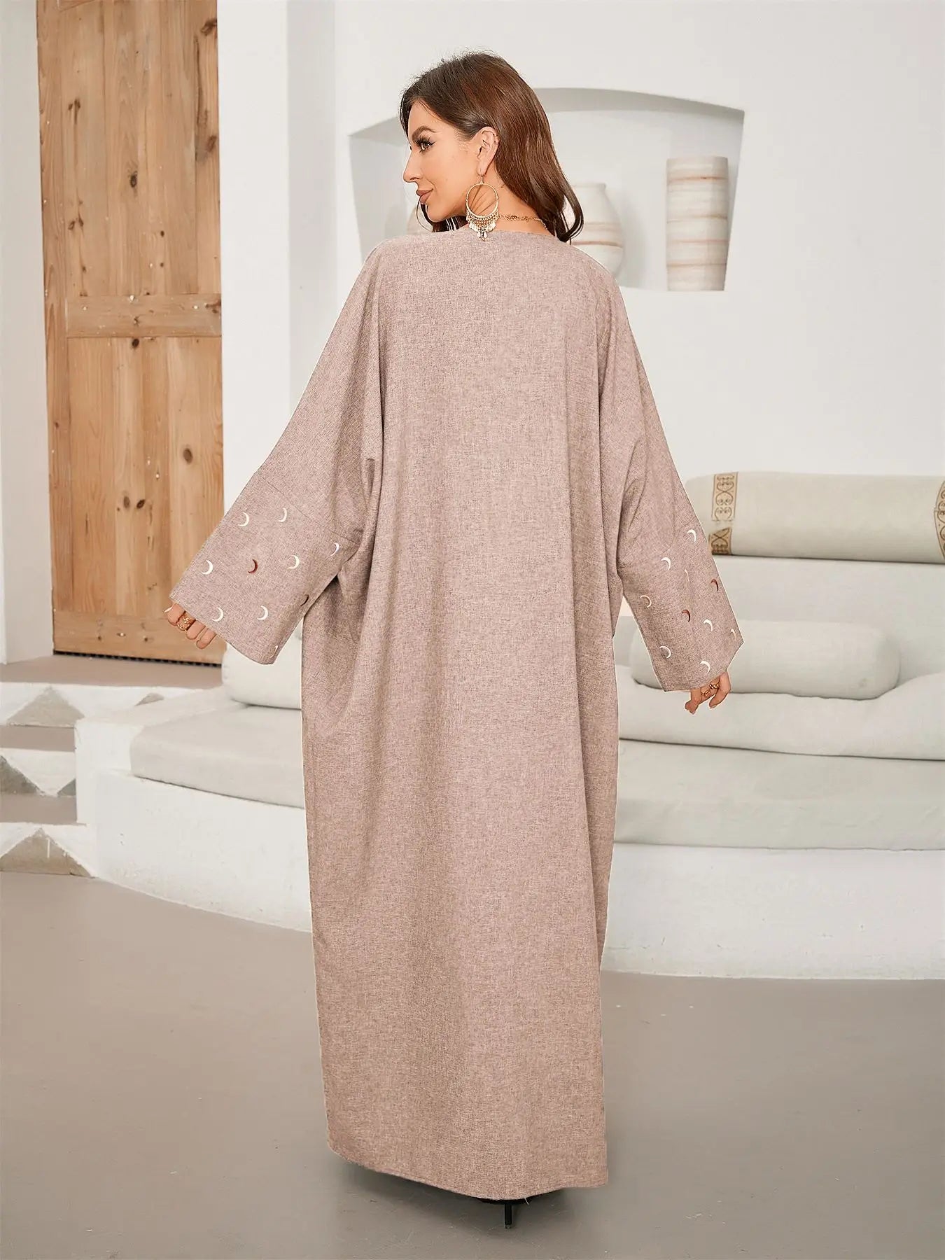 Moons Embroidery Batwing Sleeve Open Kimono Abaya Modest Dubai Moroccan Women Kaftan Jalabiyat Turkish African Islamic Clothing