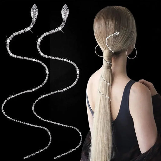 Snake Tassel Hair Chain Winding Ponytail Braids Jewelry Rhinestone Crystal Hairpin Hair Fork Barrette Headdress Hair Accessories